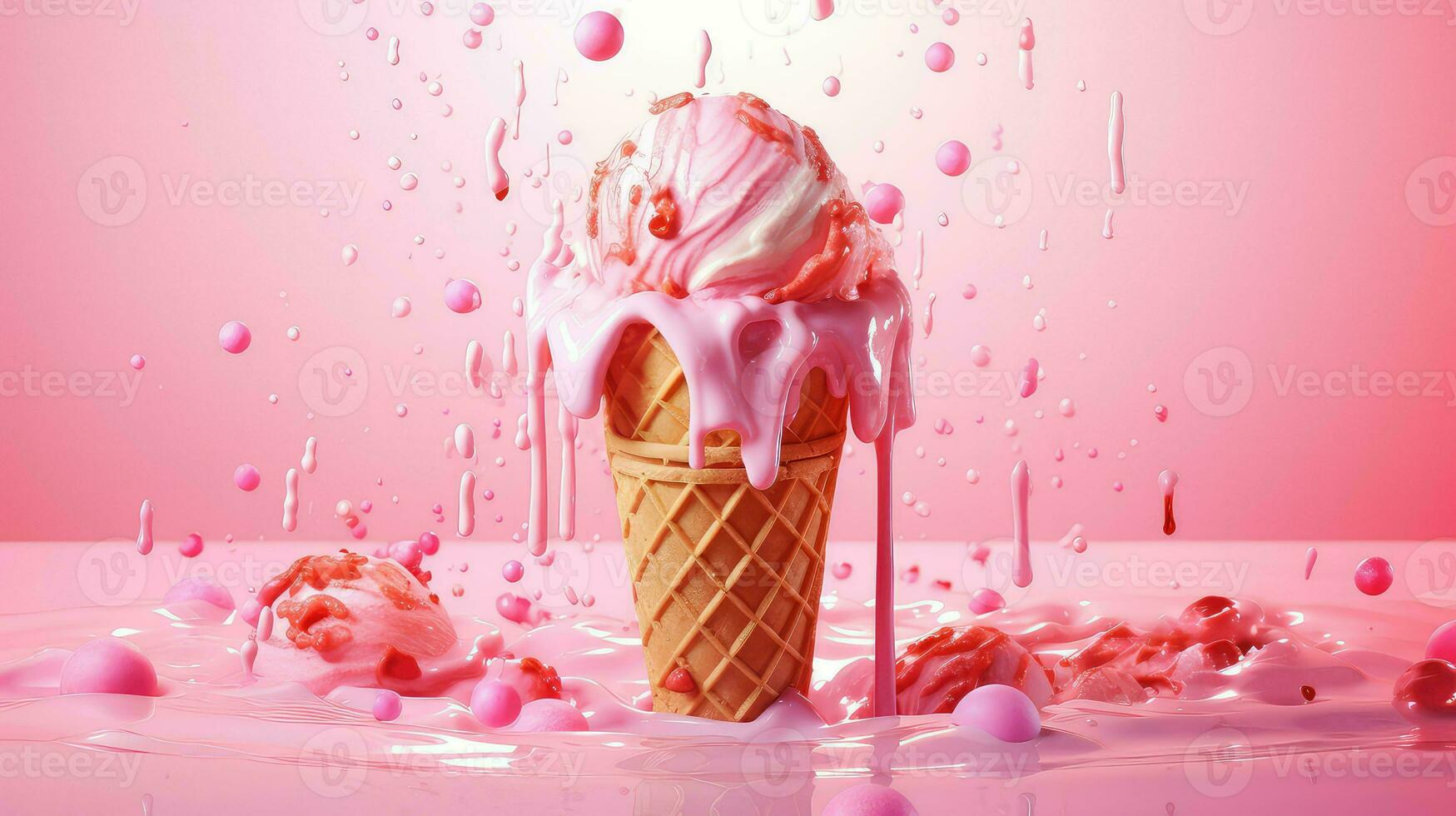 AI generated dessert pink ice cream photo