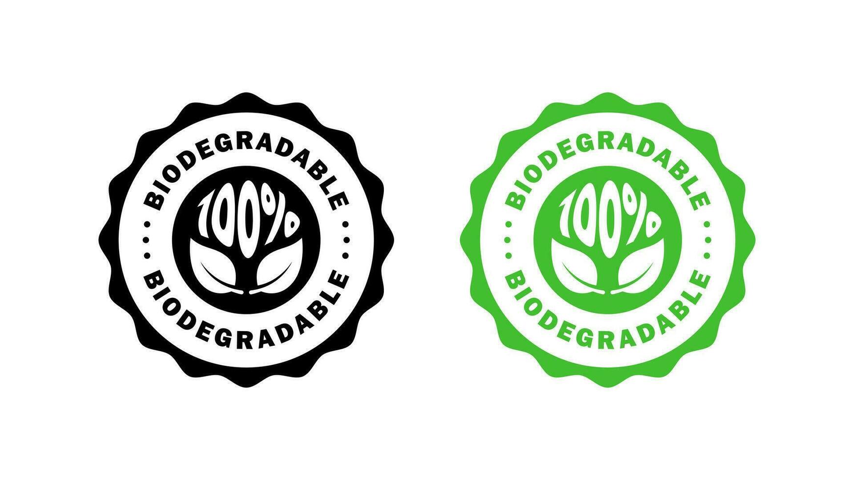 biodegradable insignias iconos ecológico sucesión iconos reciclable y degradable paquete estampilla. vector íconos