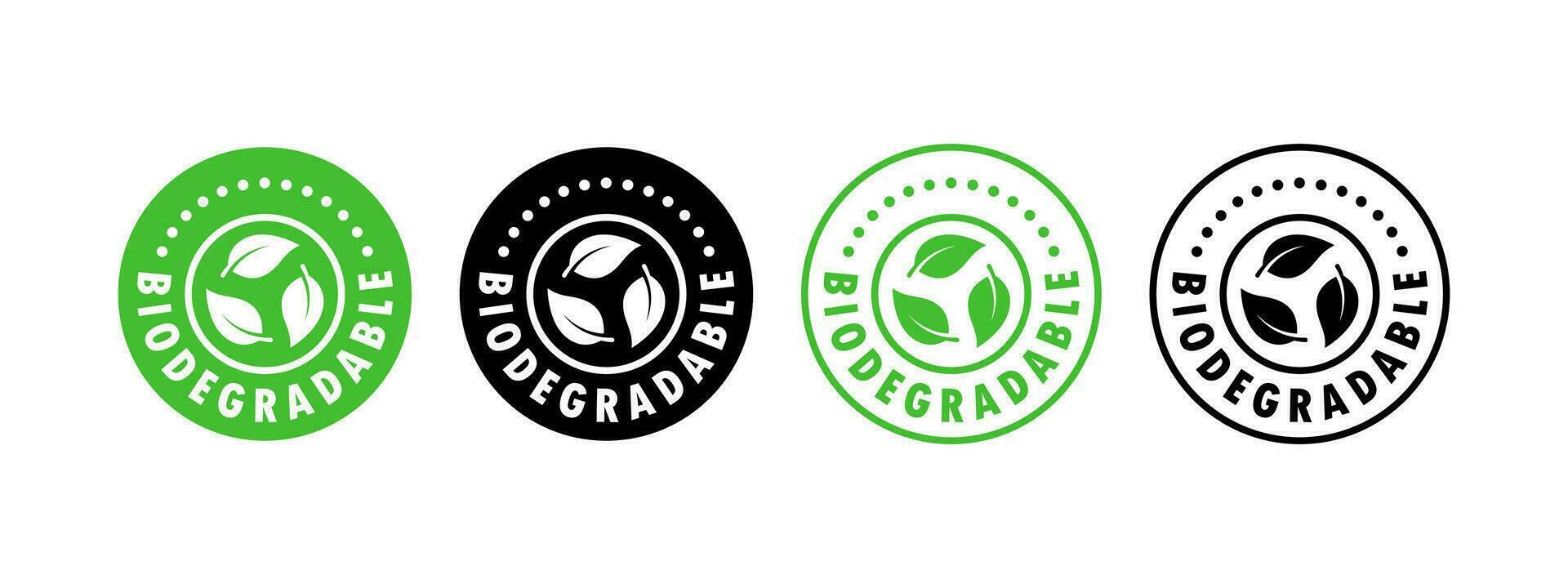 Biodegradable badges set. Recycle signs. Icons of reusable plastic bio packaging. Vector icons