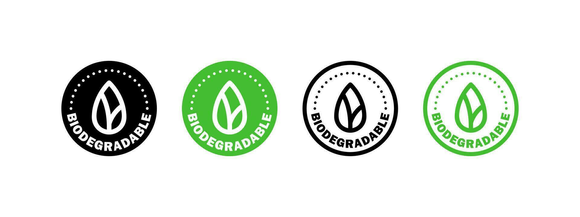 Biodegradable recyclable plastic. Ecological succession icons. Recyclable and degradable package stamp. Vector icons