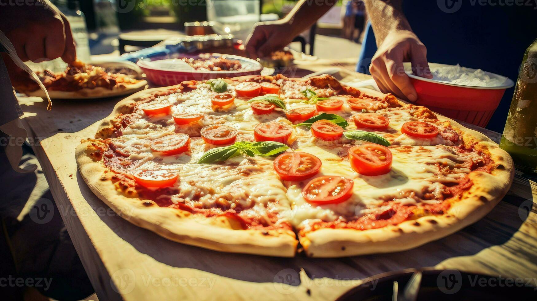 AI generated basil margarita pizza food photo