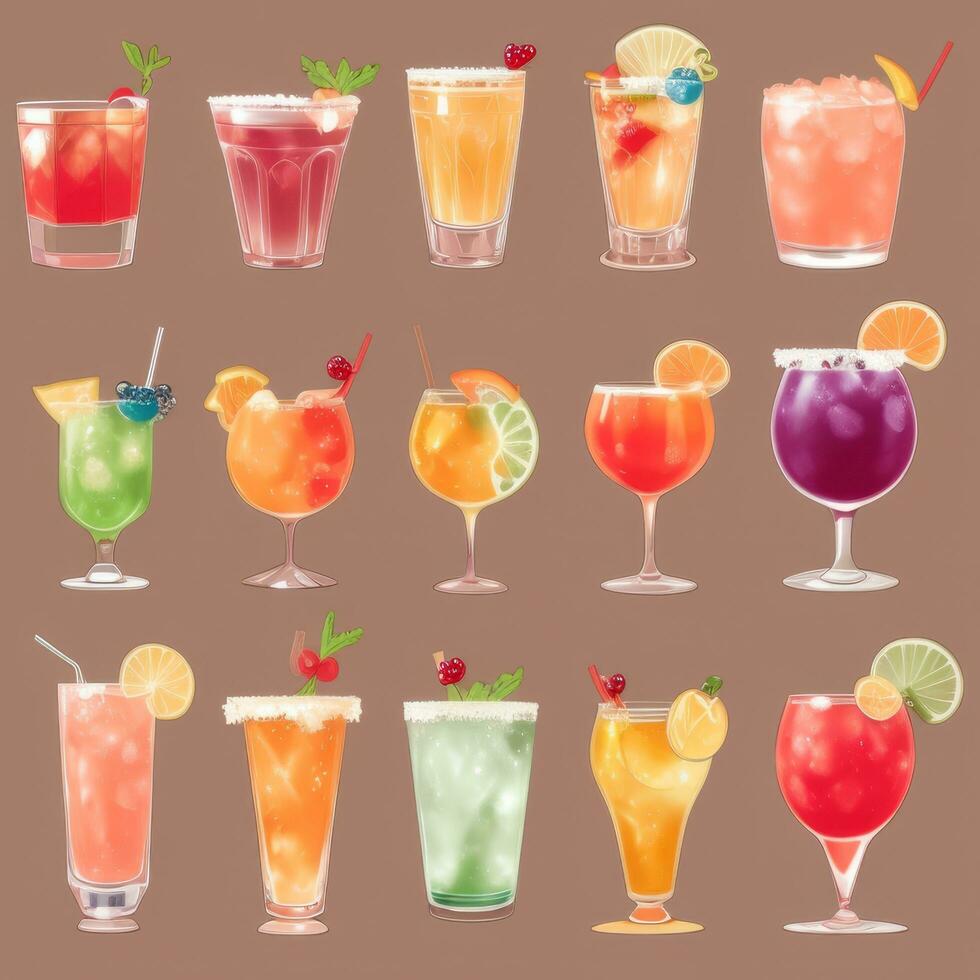 ai generado cóctel Mocktail bebidas colección ilustración agua color sencillo antecedentes foto