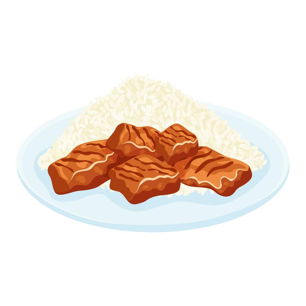 Rice with meat isolated on white background. Rice dish. Healthly food