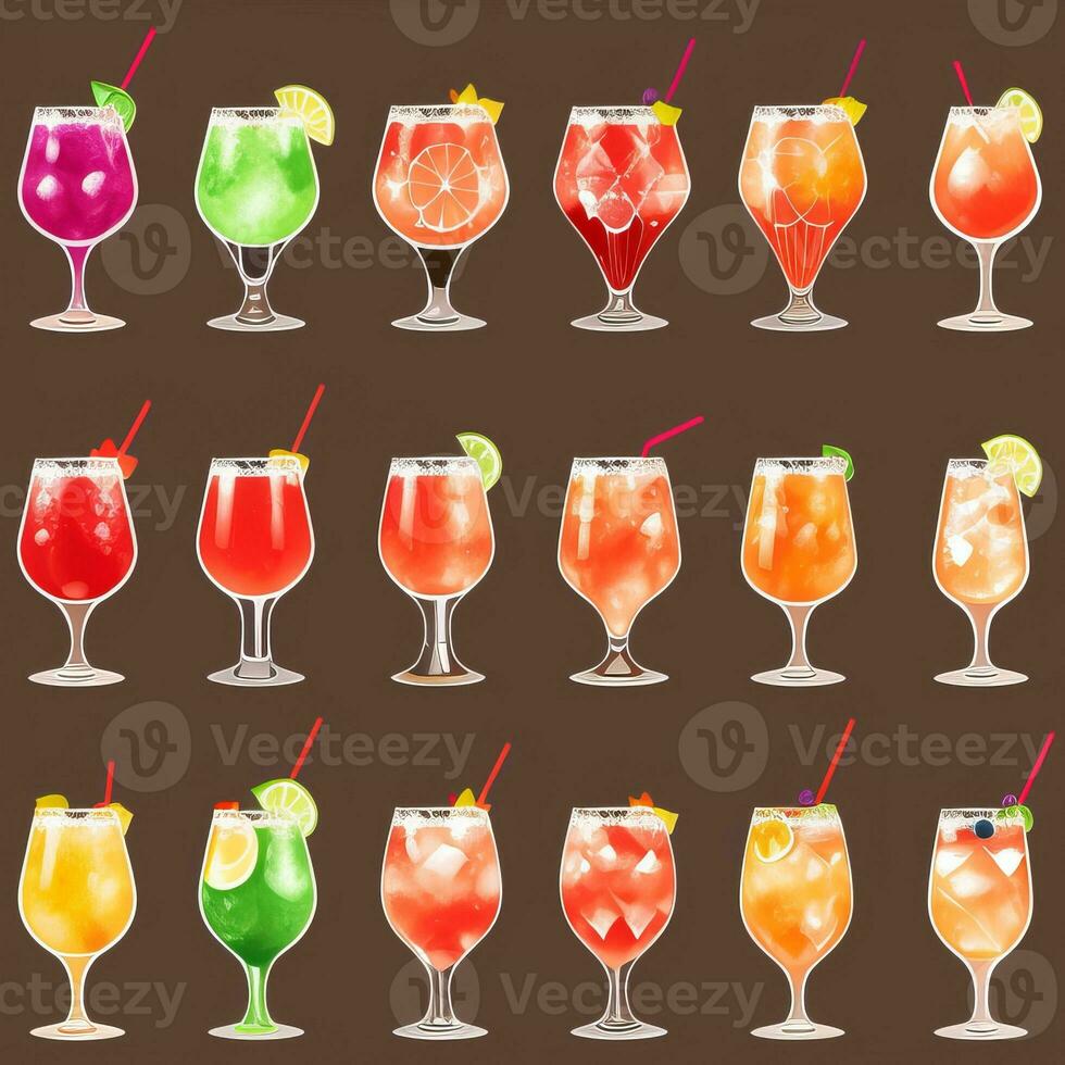 AI generated Cocktail Mocktail Drinks Collection Illustration Water Color Simple Background photo