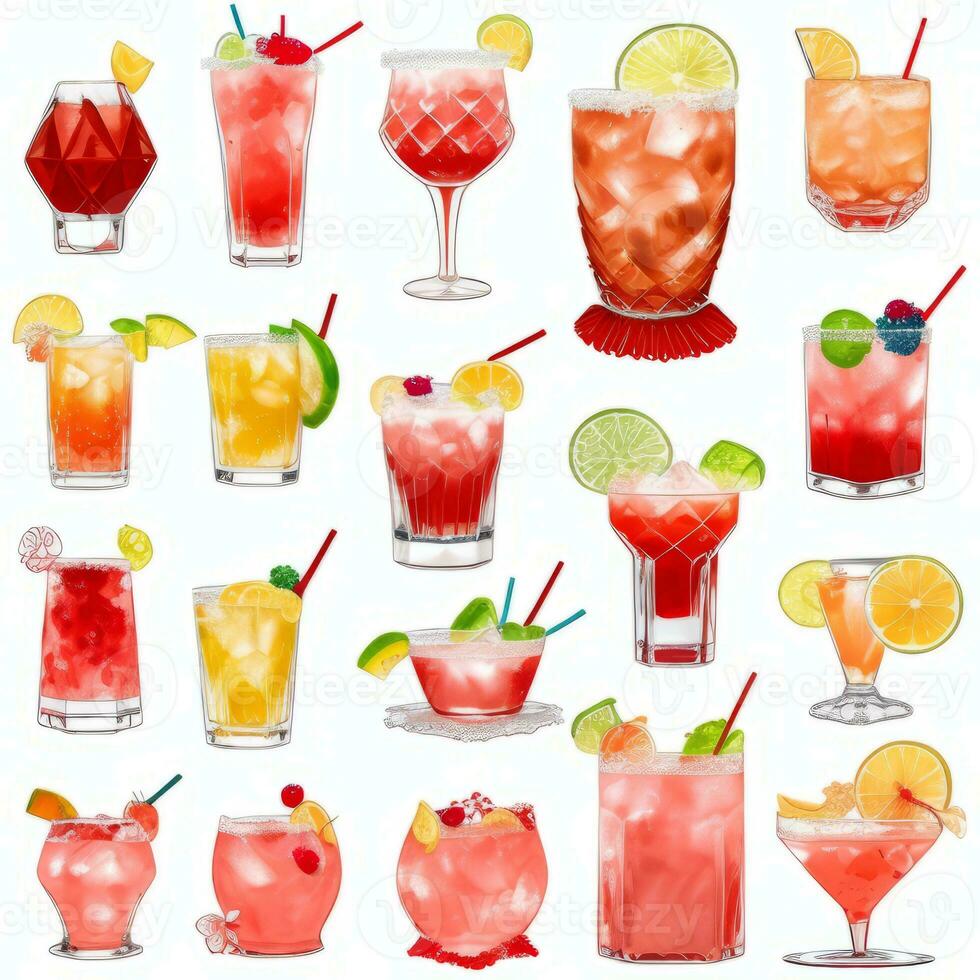 AI generated Cocktail Mocktail Drinks Collection Illustration Water Color Simple Background photo