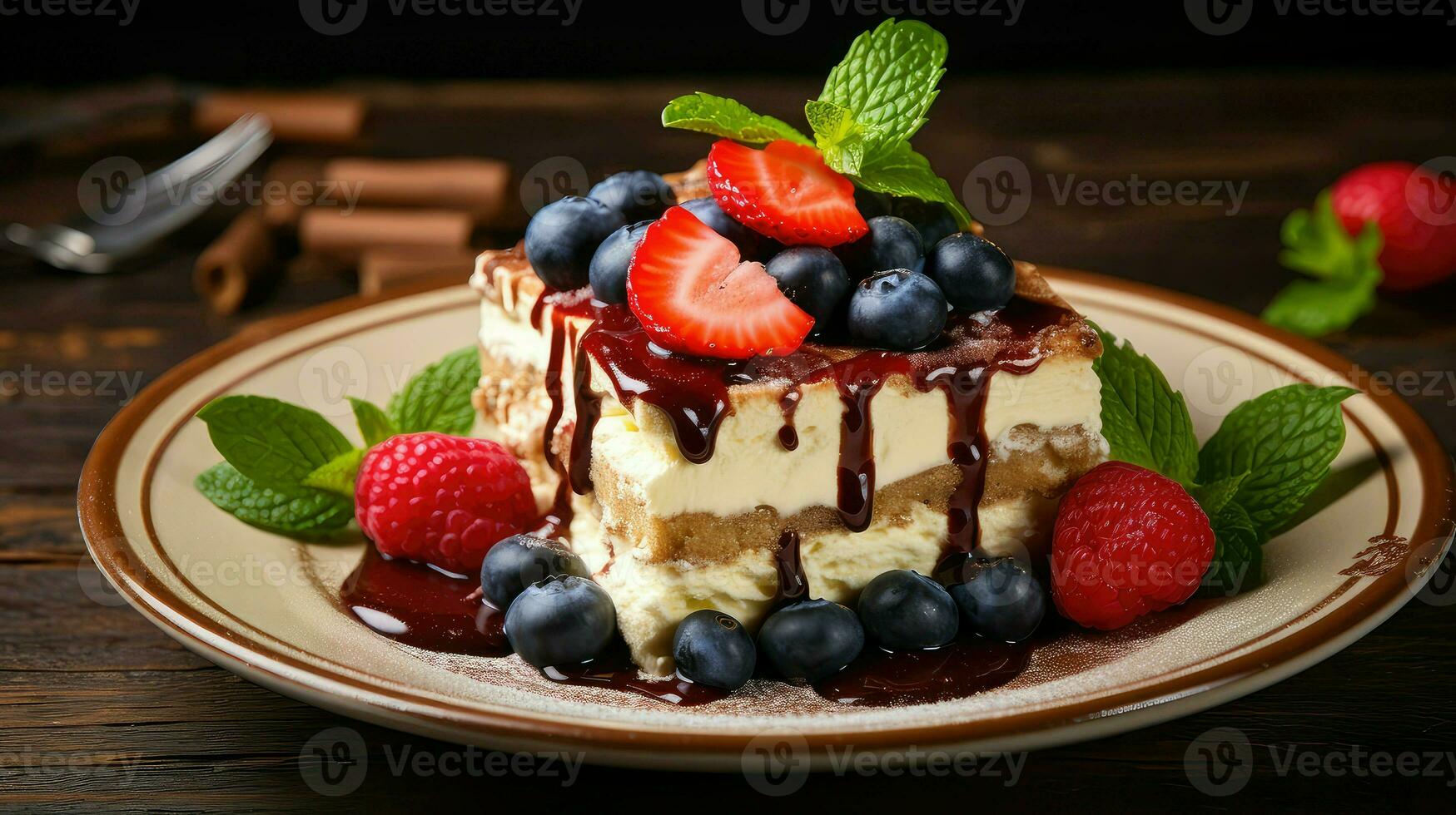 AI generated dessert plate tiramisu food photo