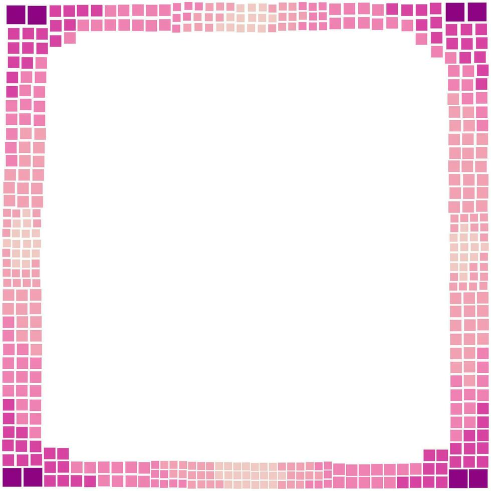 Cute colorful border consists of various pink square tiles or mosaics. Empty space for text or picture. vector