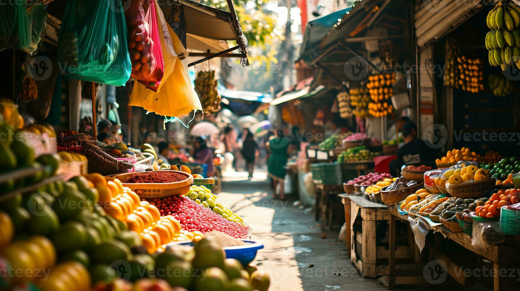 ai generado Disparo de tradicional mercado en asiático foto