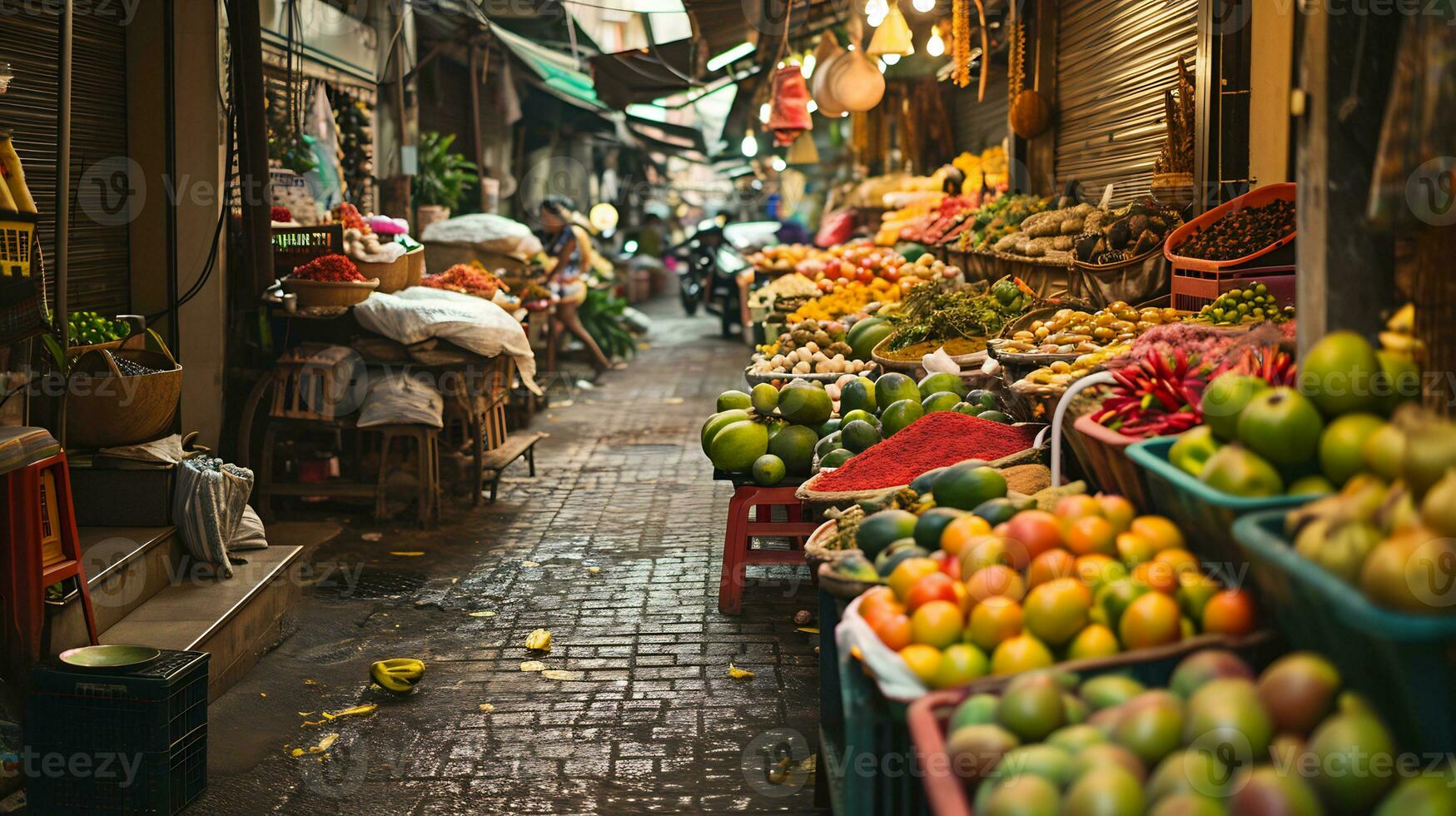 ai generado Disparo de tradicional mercado en asiático foto