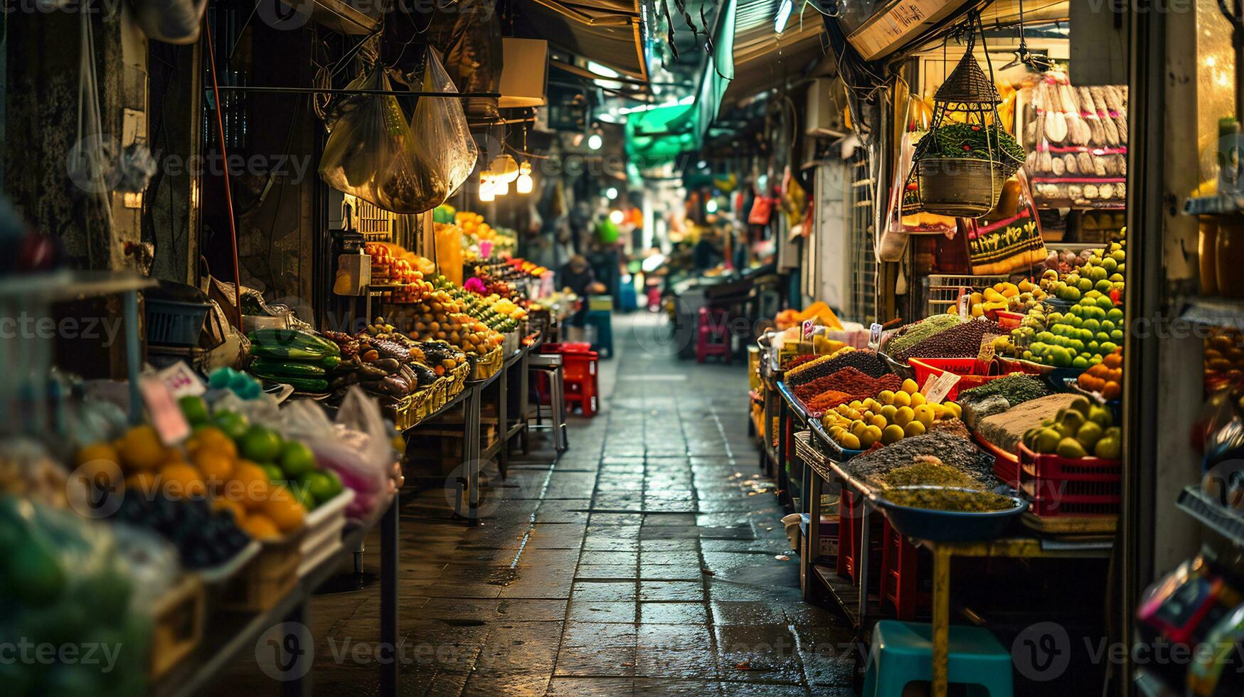 ai generado Disparo de tradicional mercado en asiático foto