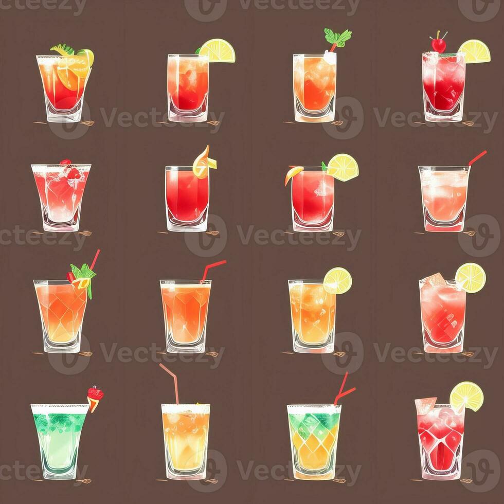 AI generated Cocktail Mocktail Drinks Collection Illustration Water Color Simple Background photo