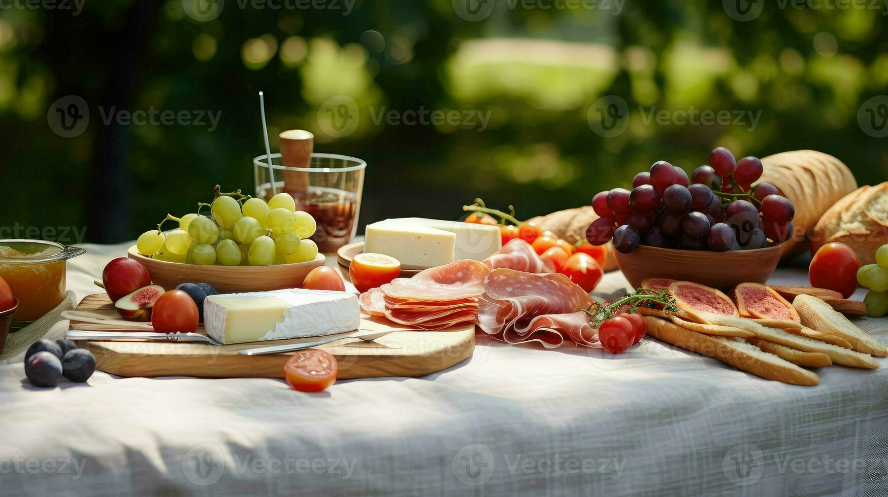 AI generated party tablecloth picnic food photo