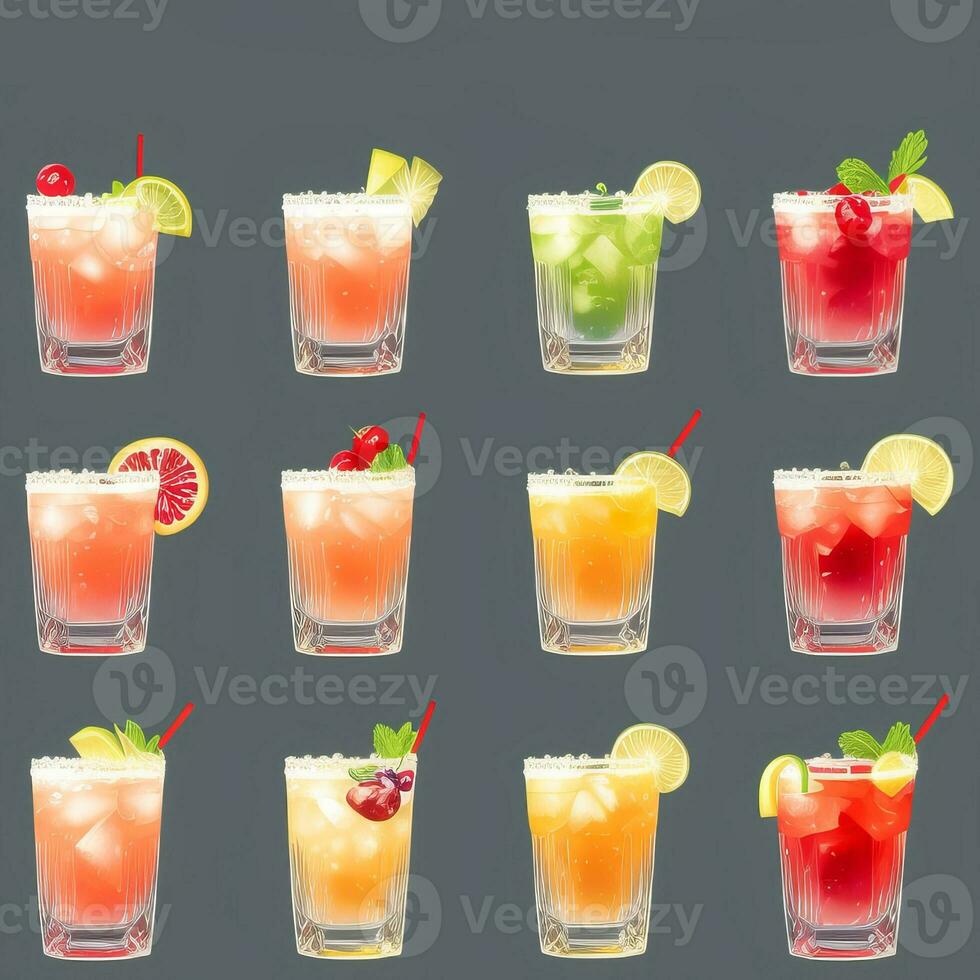 AI generated Cocktail Mocktail Drinks Collection Illustration Water Color Simple Background photo