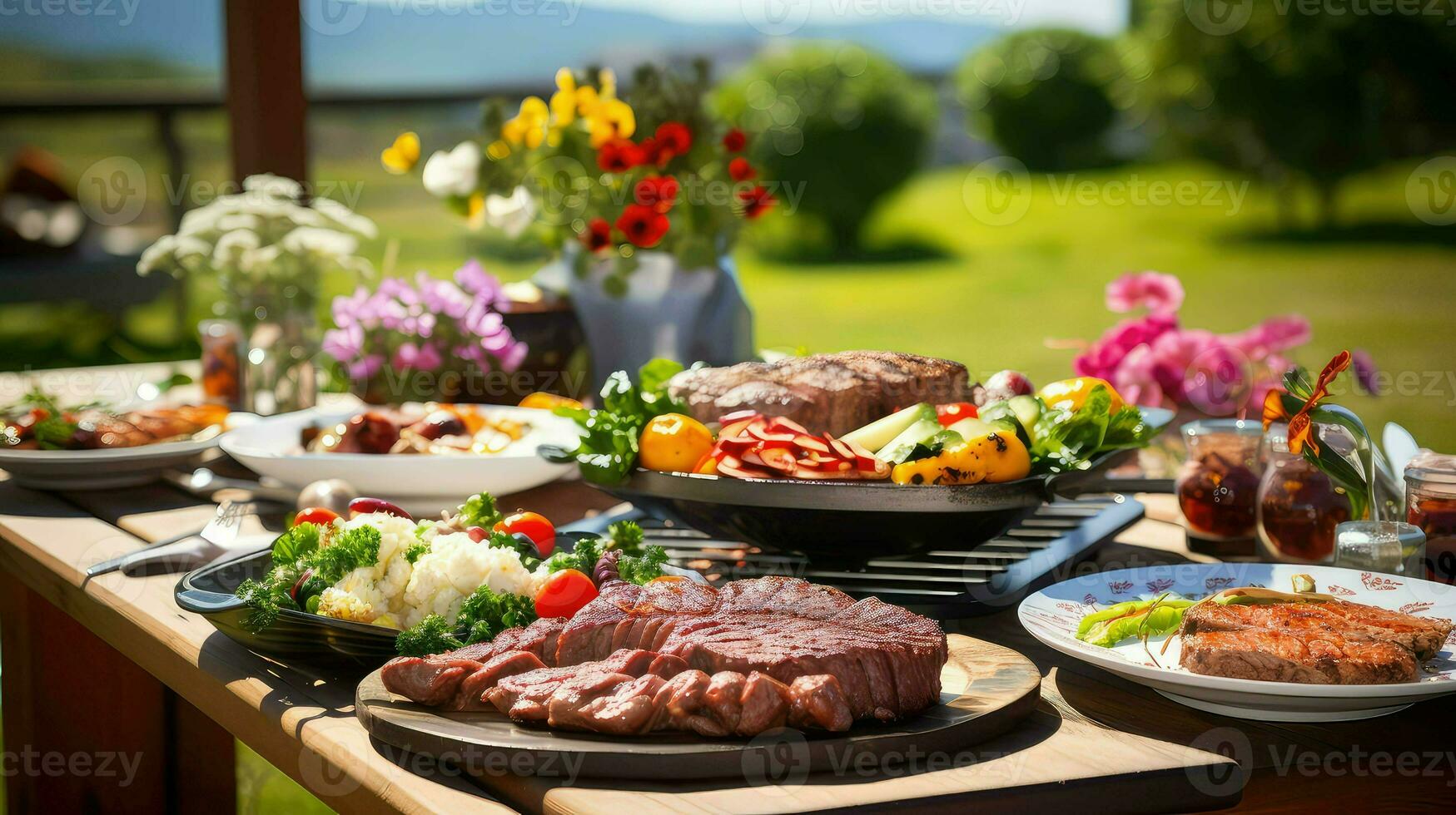 ai generado carbón mesa barbacoa comida foto