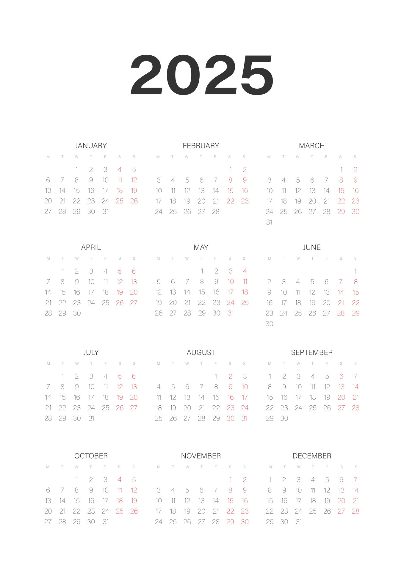Calendar 2025 vertical A3 A4 A5 week start Monday corporate design Calendar 2025 vertical A3 A4 A5 week start Monday corporate design