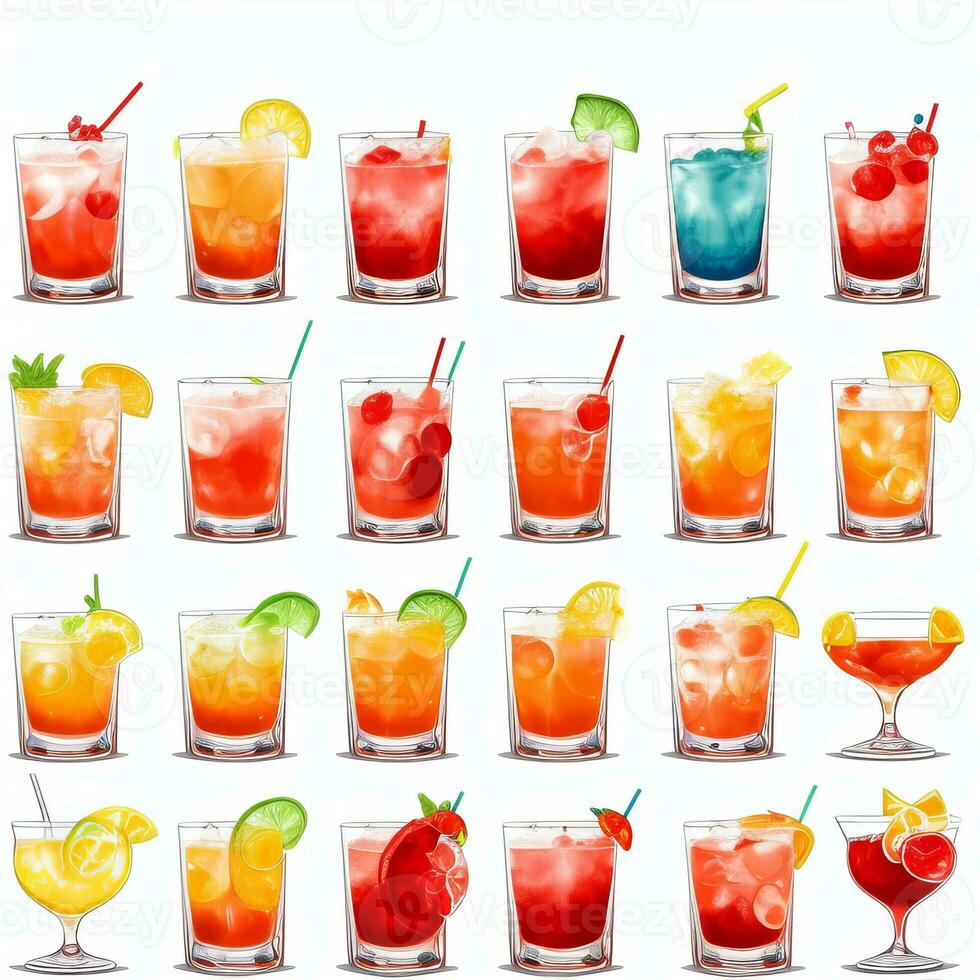 AI generated Cocktail Mocktail Drinks Collection Illustration Water Color Simple Background photo