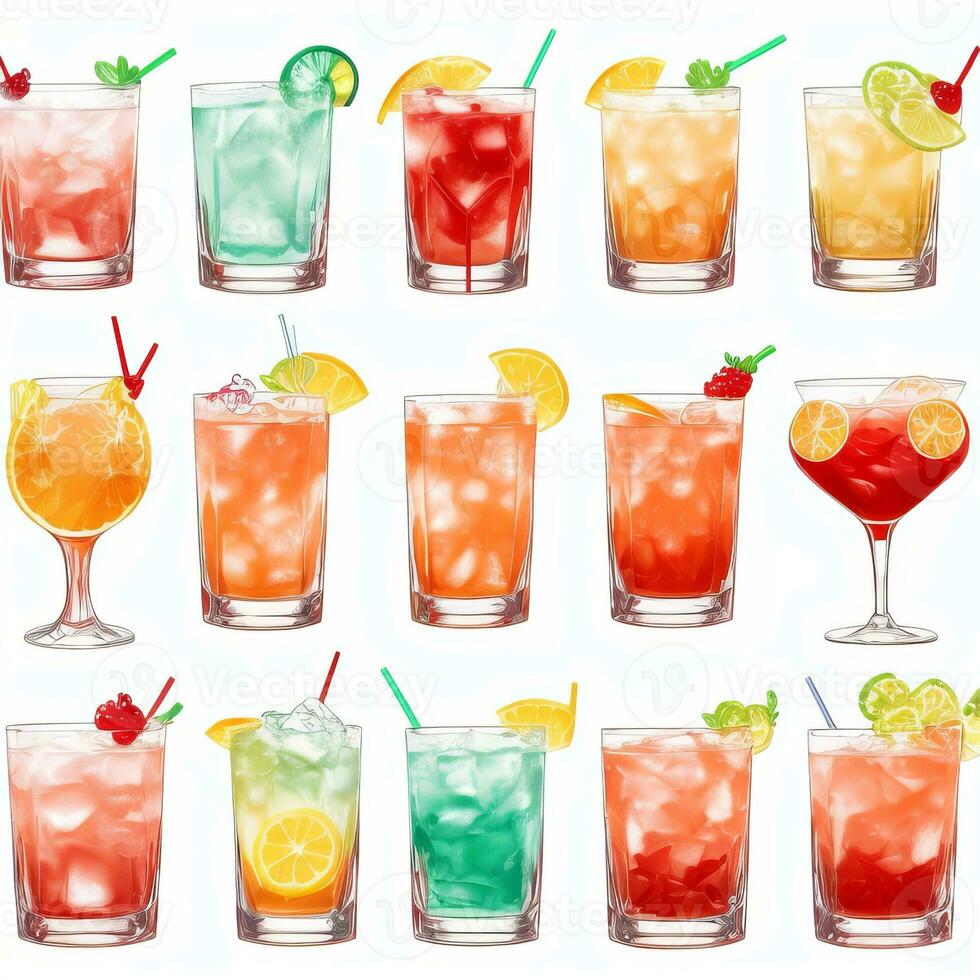 AI generated Cocktail Mocktail Drinks Collection Illustration Water Color Simple Background photo