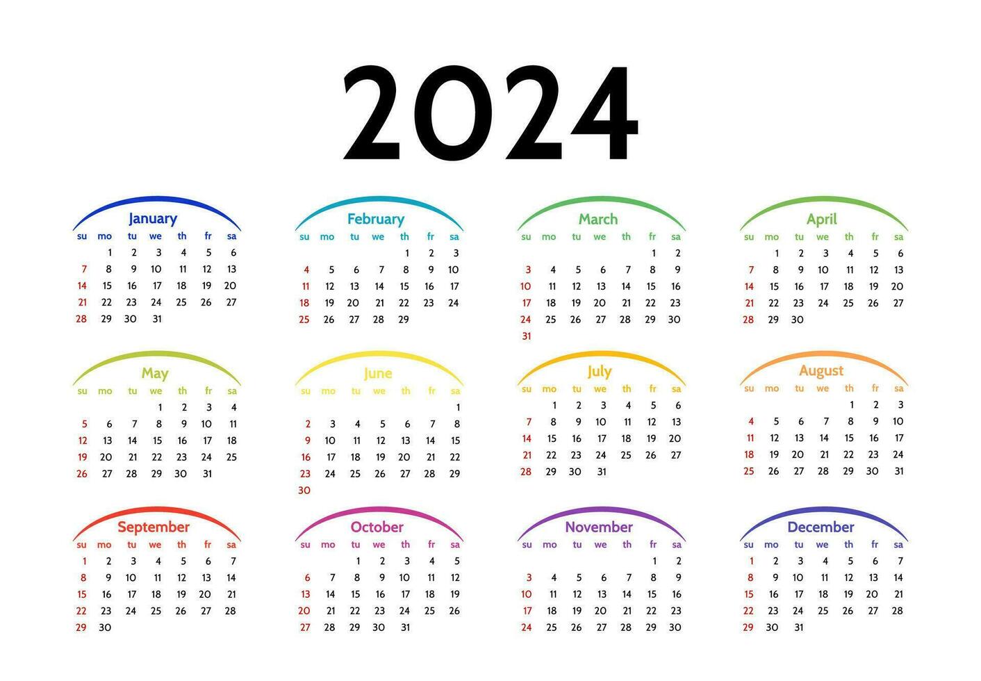 Calendar for 2024 isolated on a white background vector