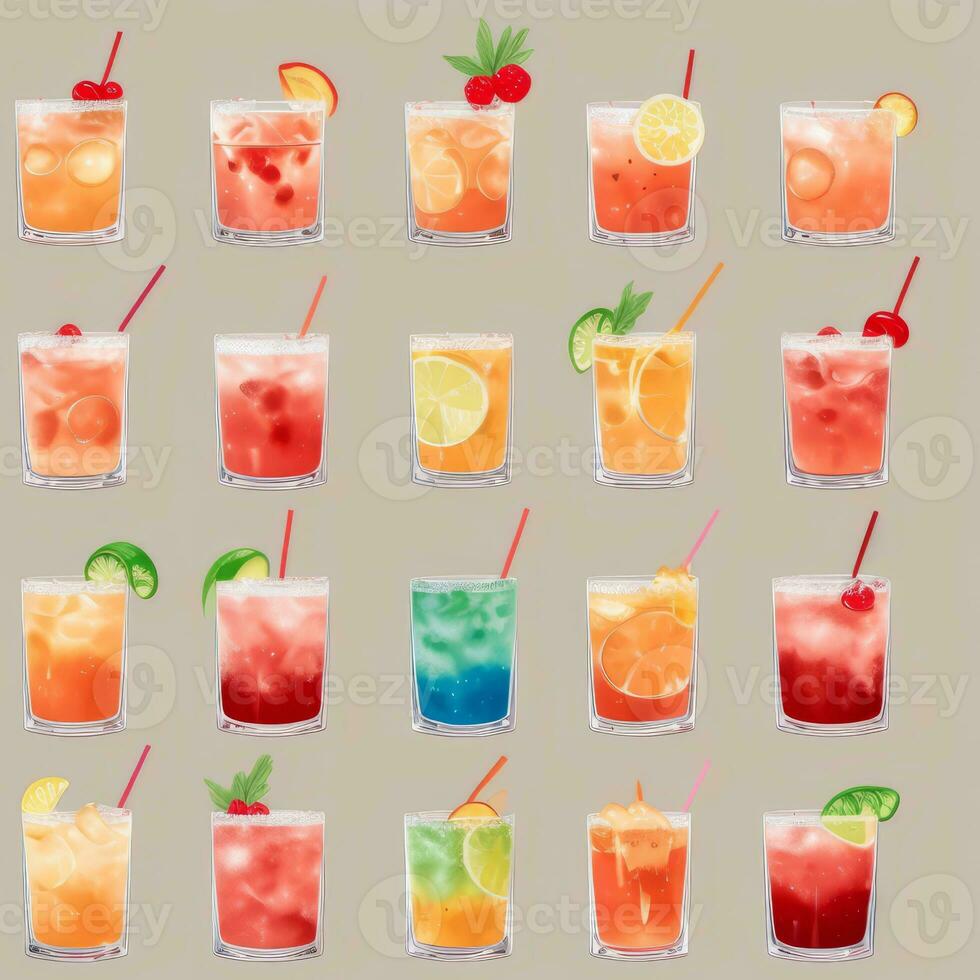 AI generated Cocktail Mocktail Drinks Collection Illustration Water Color Simple Background photo