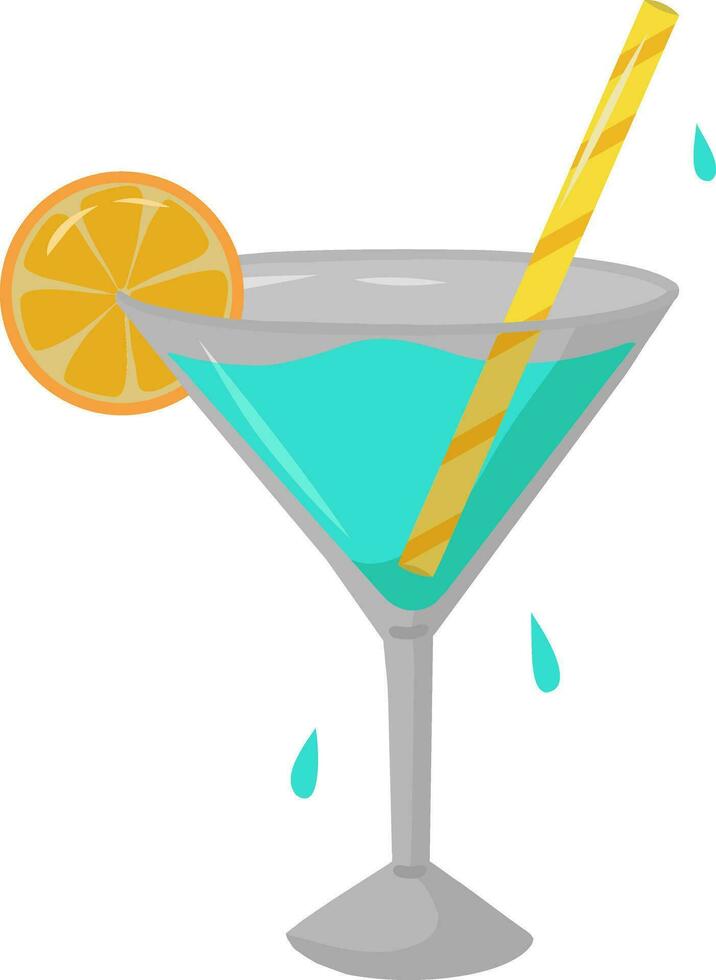 Bright cocktail with a straw, vector illustration on a white background. Blue cocktail. Summer, beach illustration.Suitable for posters, banners, covers and other marketing purposes.