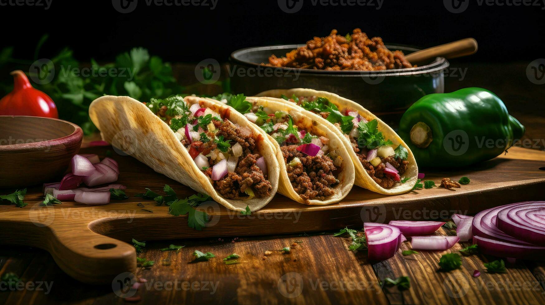 AI generated spicy onion taco food photo