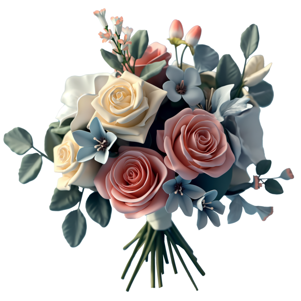 ai generado un hermosa manojo de flores, 3d diseño. genial para bodas y diseño elementos png