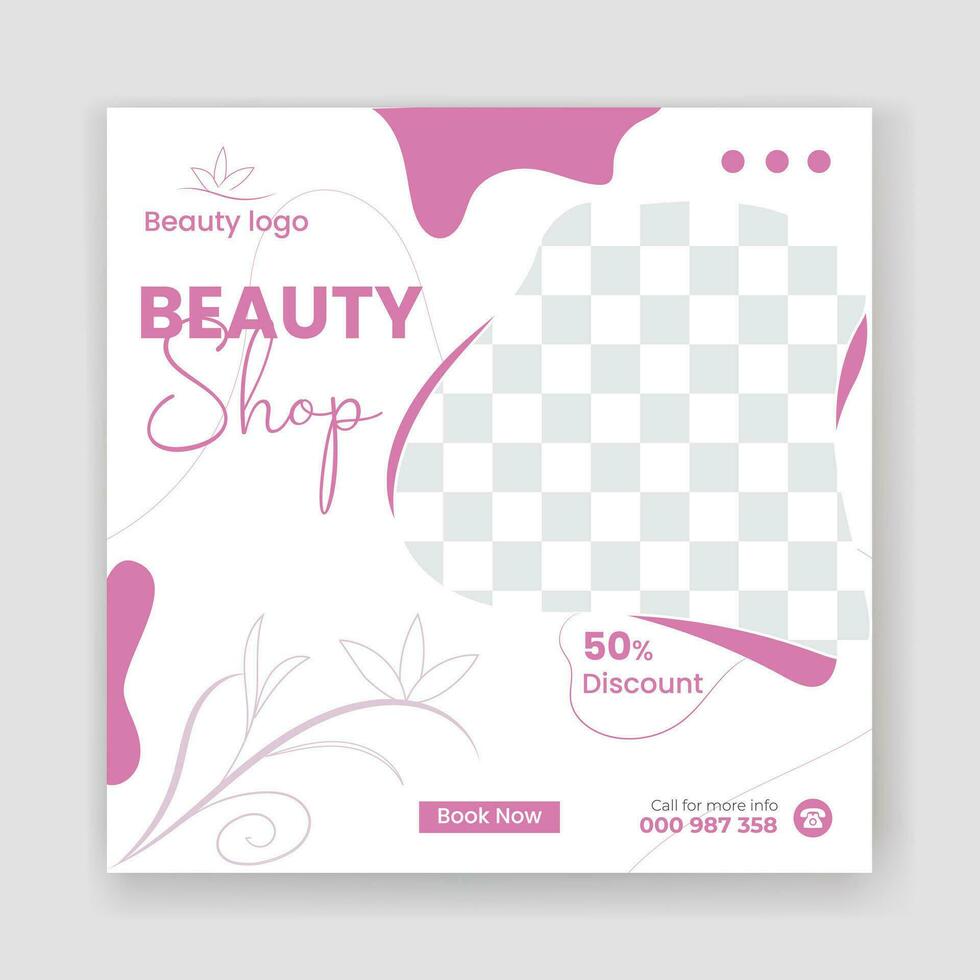 Beauty shop social media post design vector template