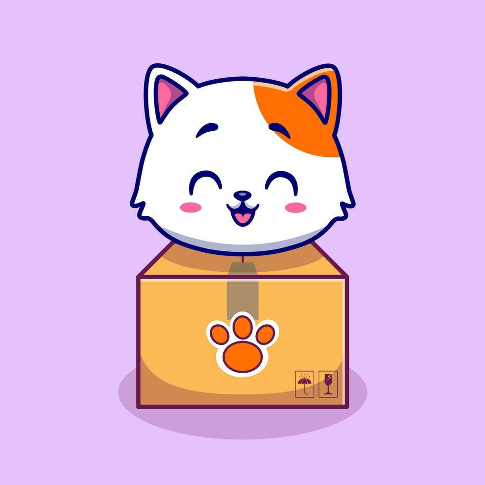 Cute Cat In Box Cartoon Vector Icon Illustration. Animal Nature Icon Concept Isolated Premium Vector. Flat Cartoon Style