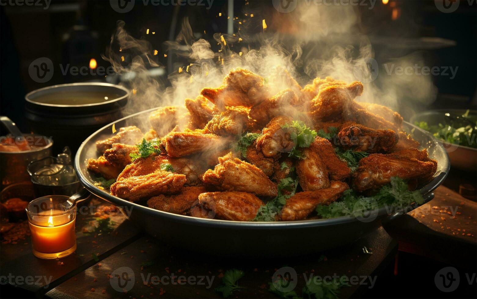 AI generated Smoke grilled delicious meat with chicken wings on a plate photo