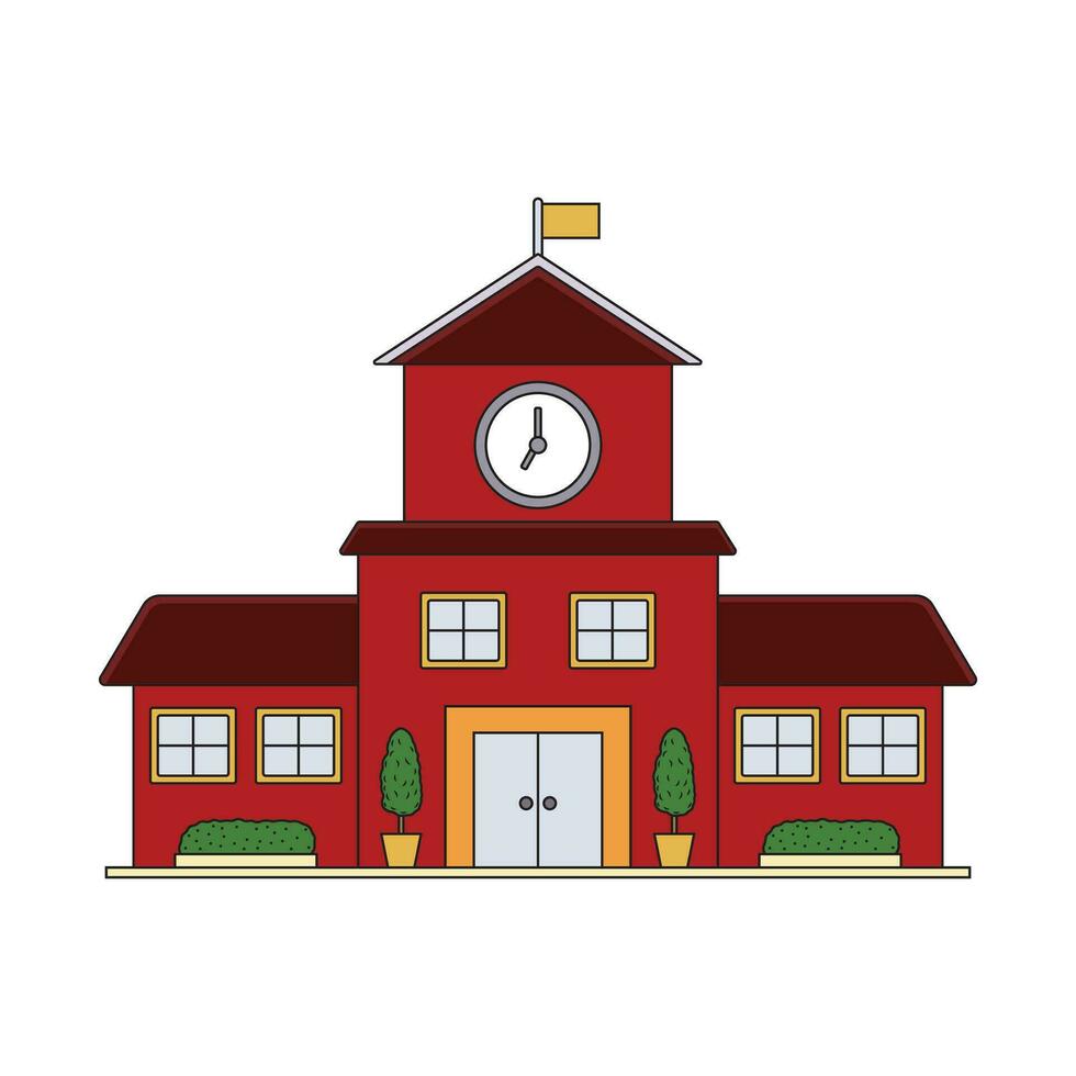 Kids drawing cartoon Vector illustration school building icon Isolated on White