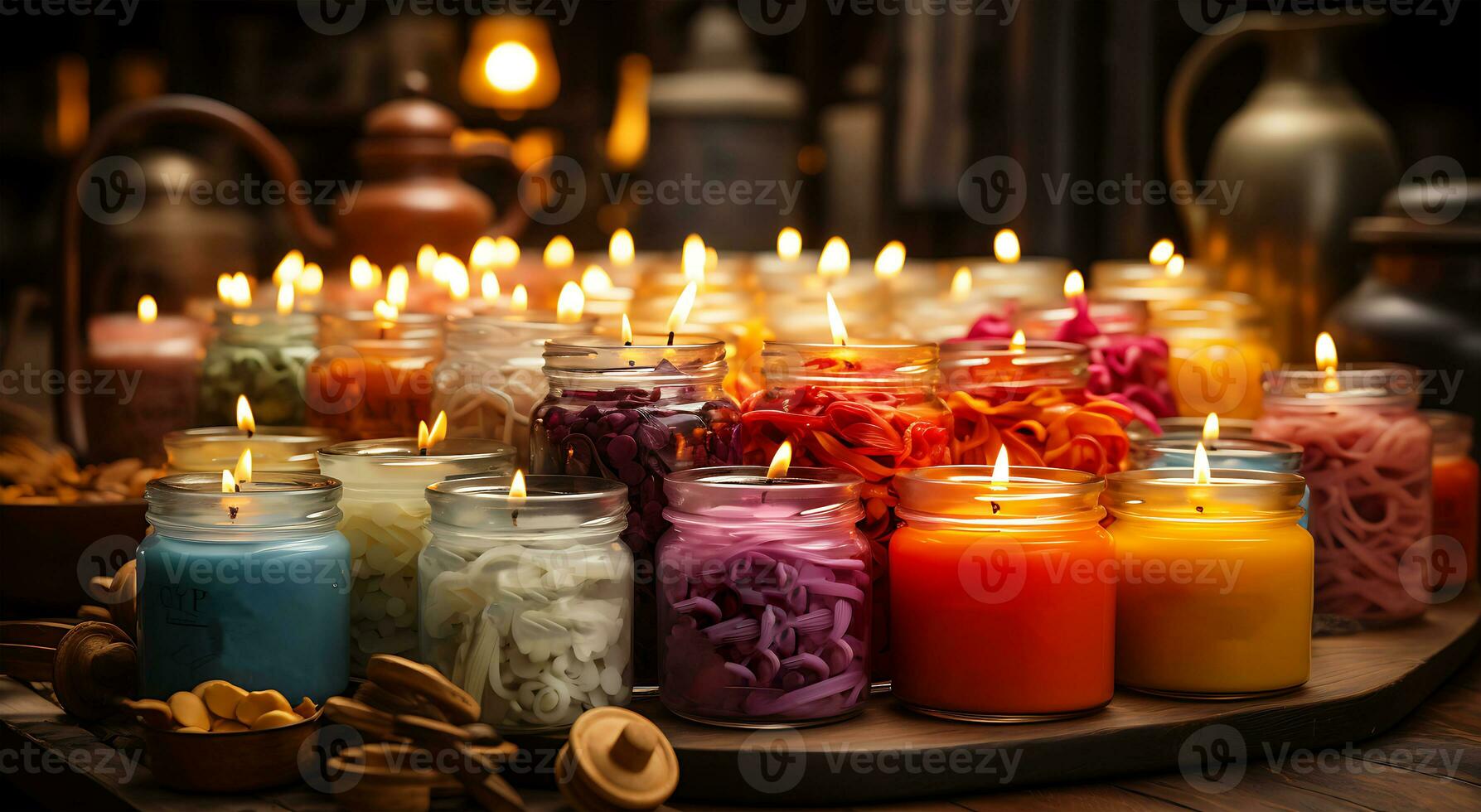 ai generado velas hecho con kits y algunos velas llama ardiente foto