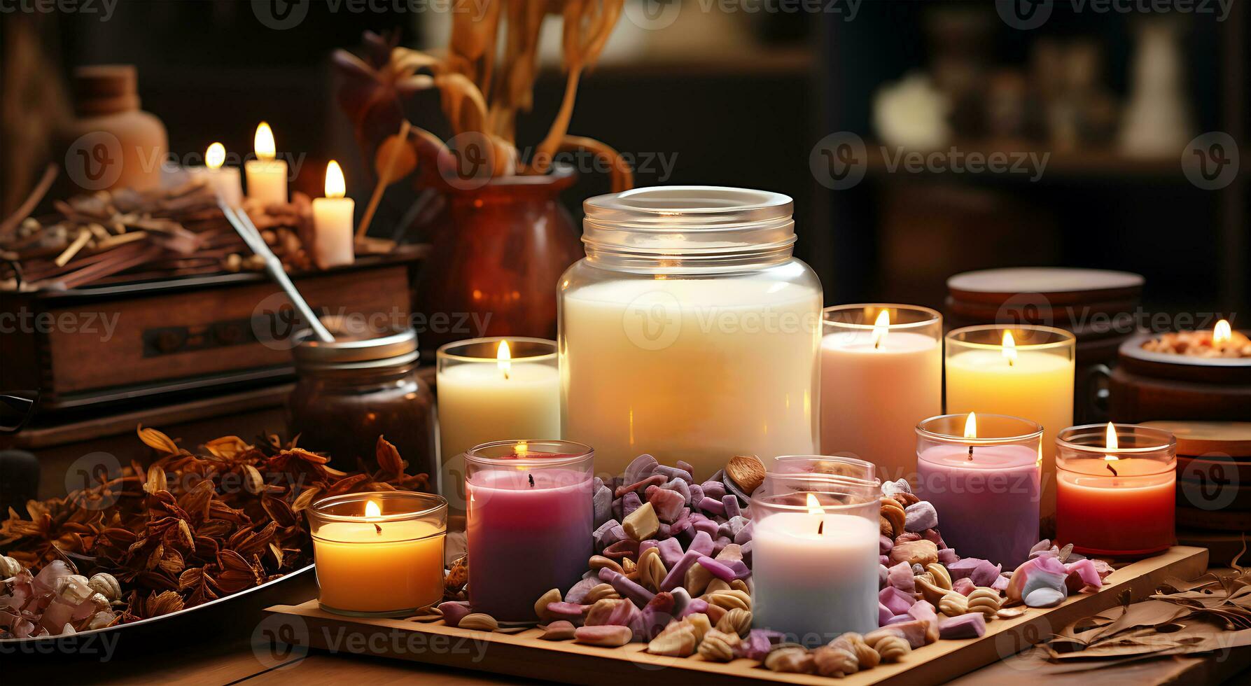 ai generado velas hecho con kits y algunos velas llama ardiente foto