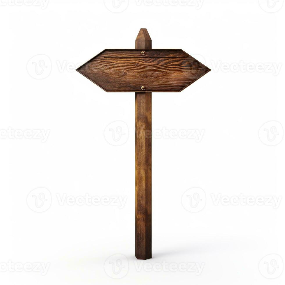 AI generated Blank Wooden Arrow Sign or Road Signpost on White Background photo