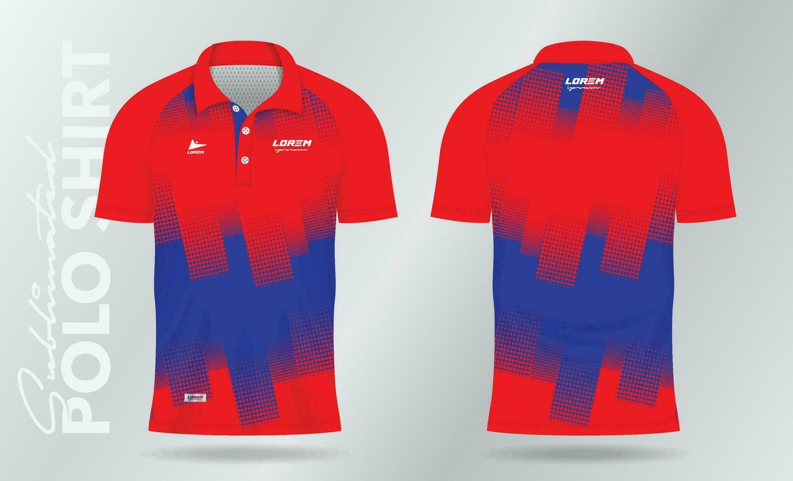 rojo y azul sublimación polo deporte jersey Bosquejo modelo diseño vector