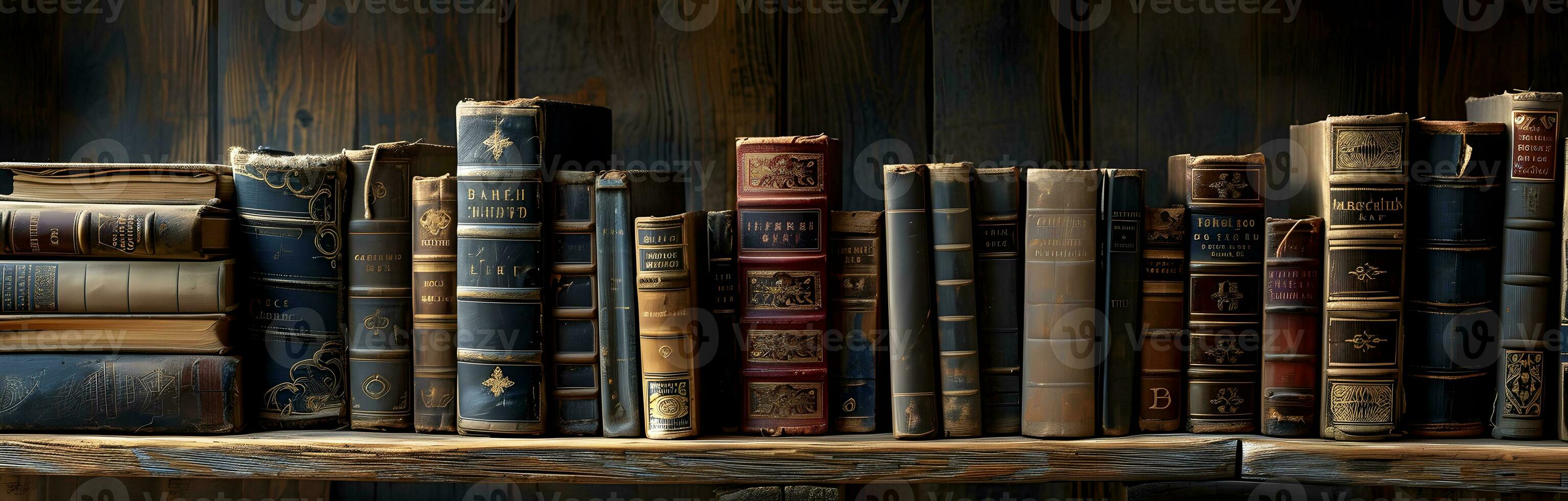 AI generated Old books on a shelf in a book store. Vintage style photo