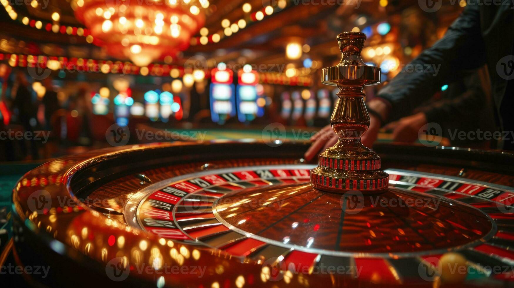 AI generated Roulette wheel in casino. photo