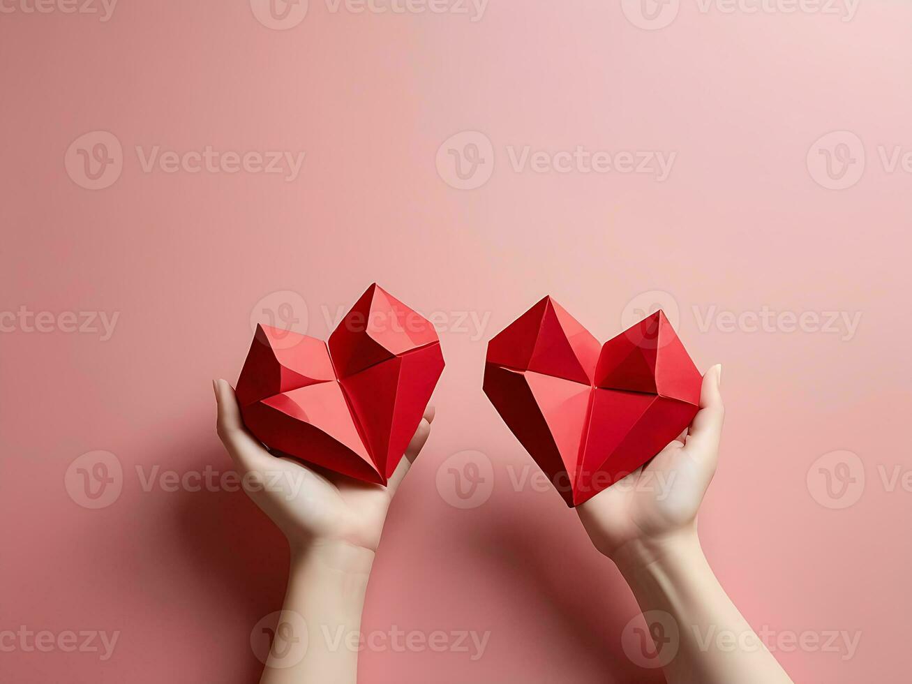 AI generated 3D Polygonal Red Heart Held by Female Hands Valentine's Day Concept photo