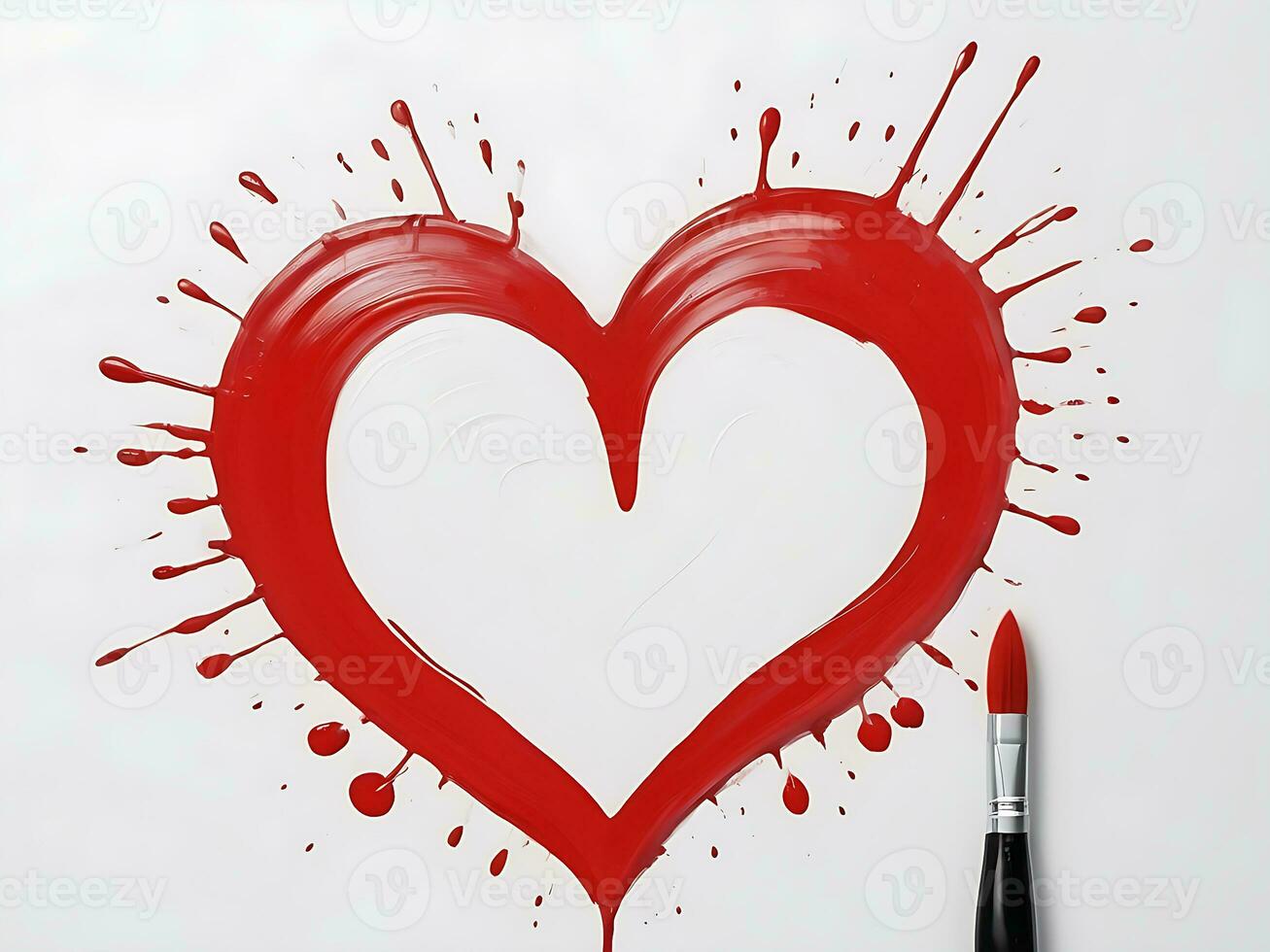 AI generated Trending Love Art Red Heart Painted with Brush. Valentine's Day Concept photo