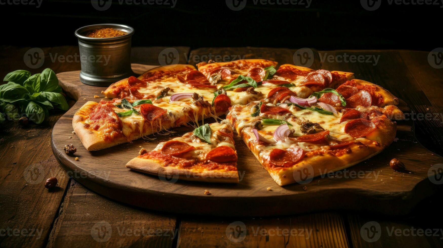 AI generated dough crust pizza food photo