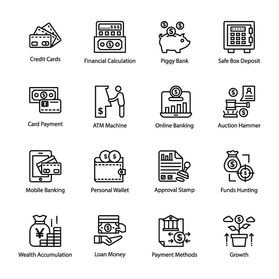 Pack of Finance and Money Flow Icons vector