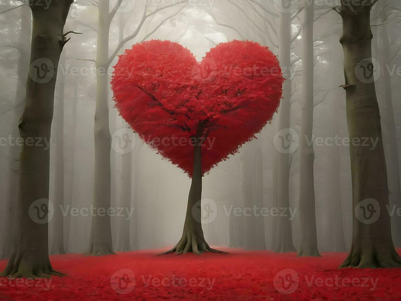 AI generated Red heart shaped tree 3d Red love valentines day photo