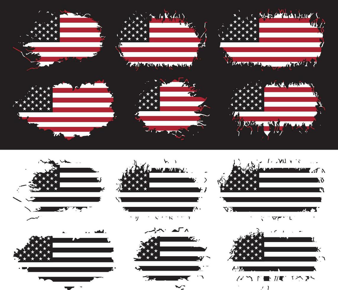 americano bandera silueta, grunge Estados Unidos bandera conjunto vector, grunge, bandera, silueta, independencia, julio, 4to de julio, 4to julio, bandera silueta vector