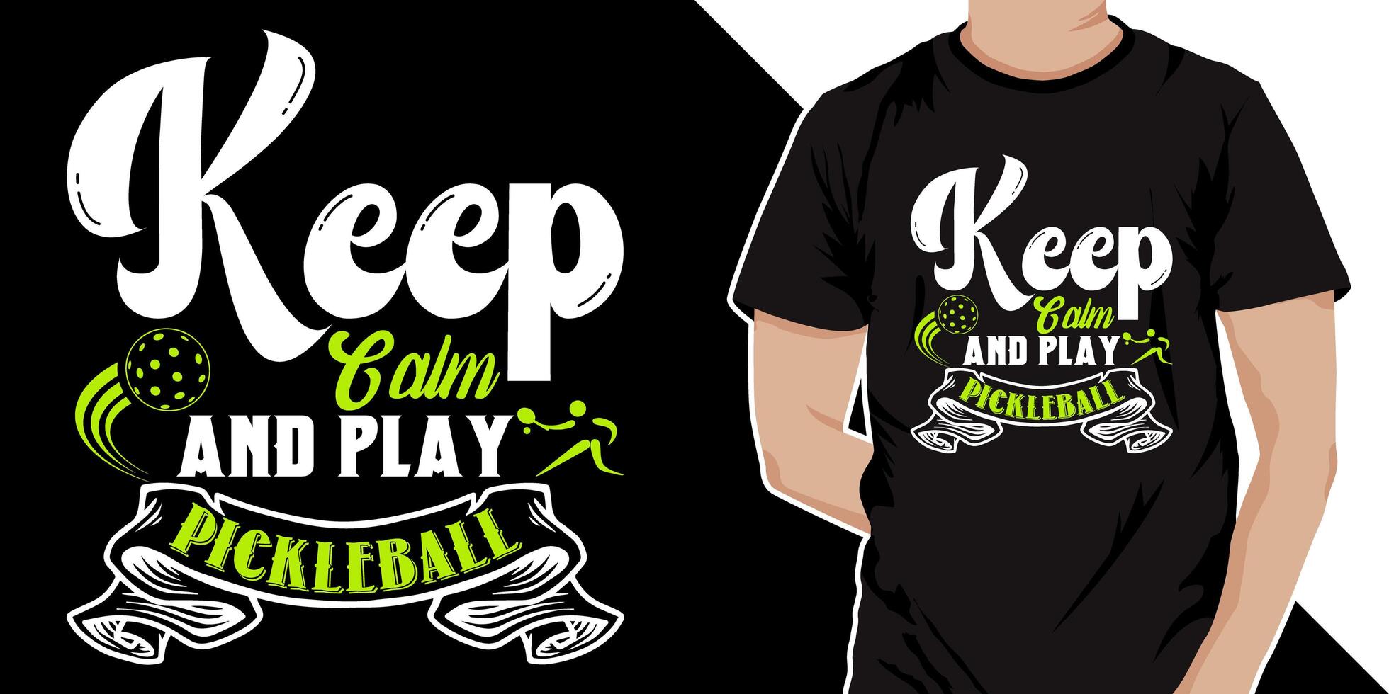 mantener calma y jugar pickleball tipografía Clásico t camisa diseño. pickleball diseño para deporte tarjetas, t camisa, taza, gorra, póster, bandera, antecedentes. foto