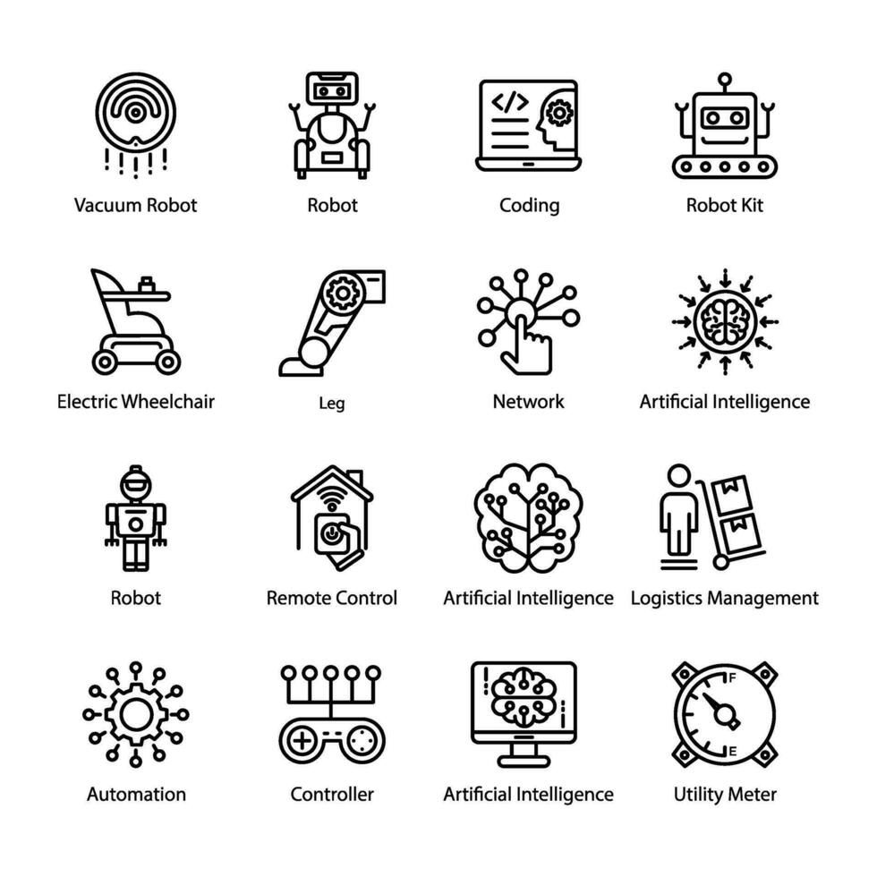 Machine Learning Line Vector Icons Set