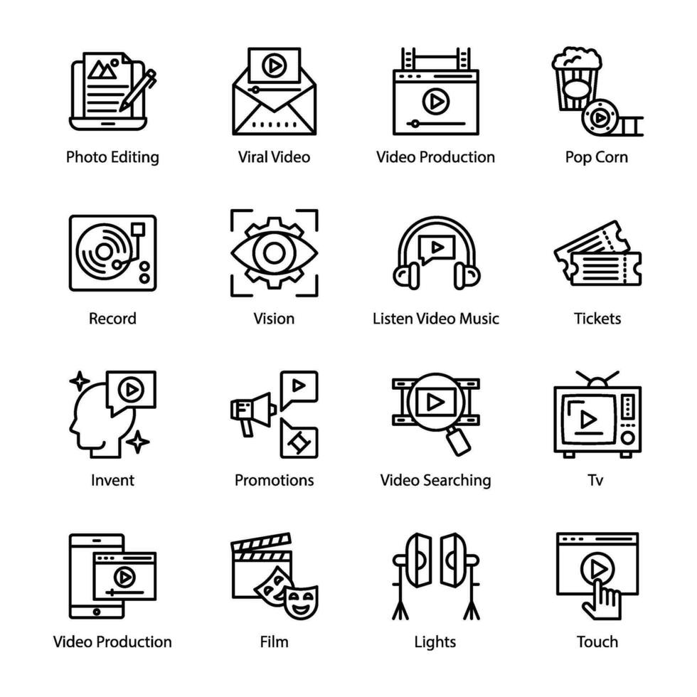 Pack of Theatre and Cinema Icons vector