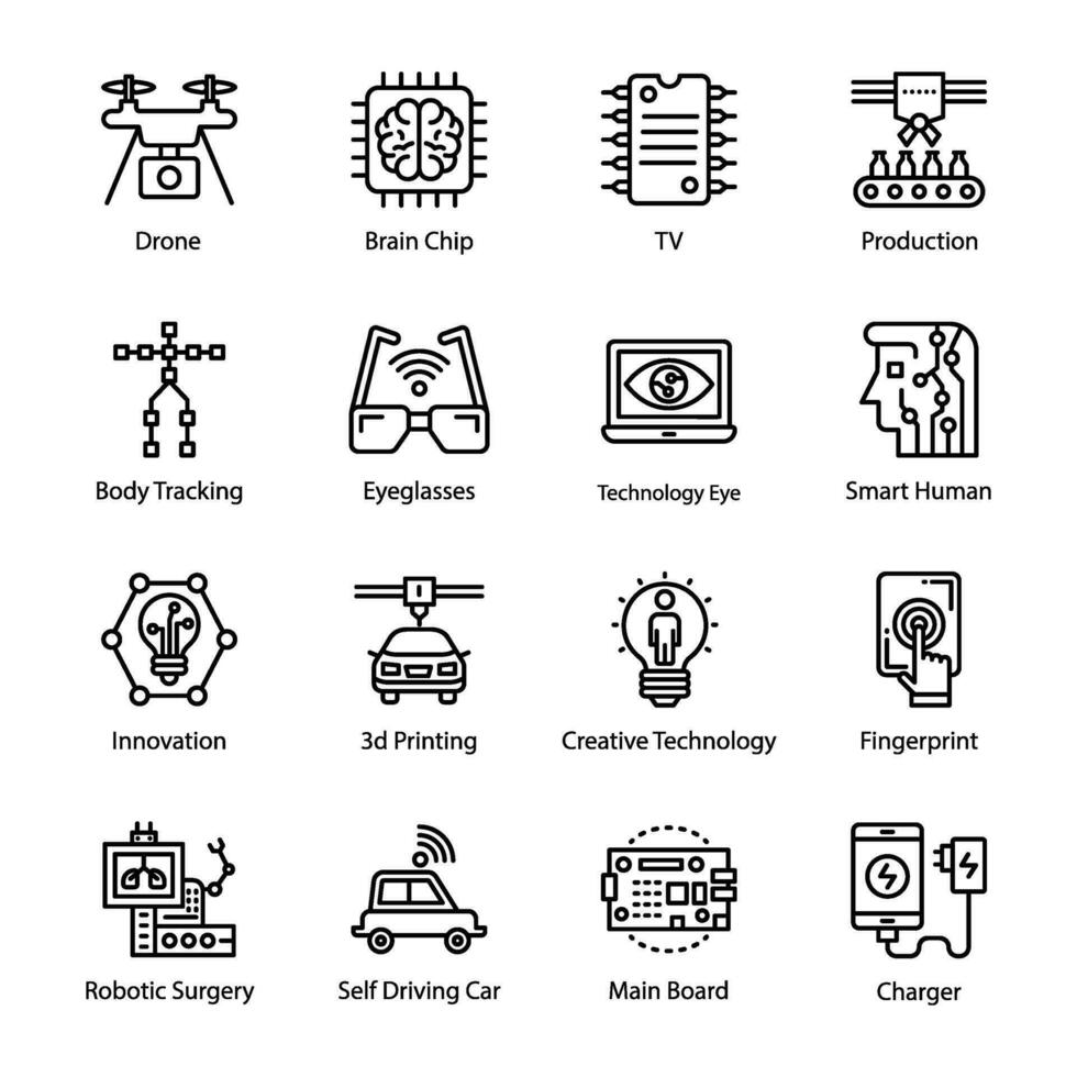 AI and Machine Learning Line Vector Icons Set