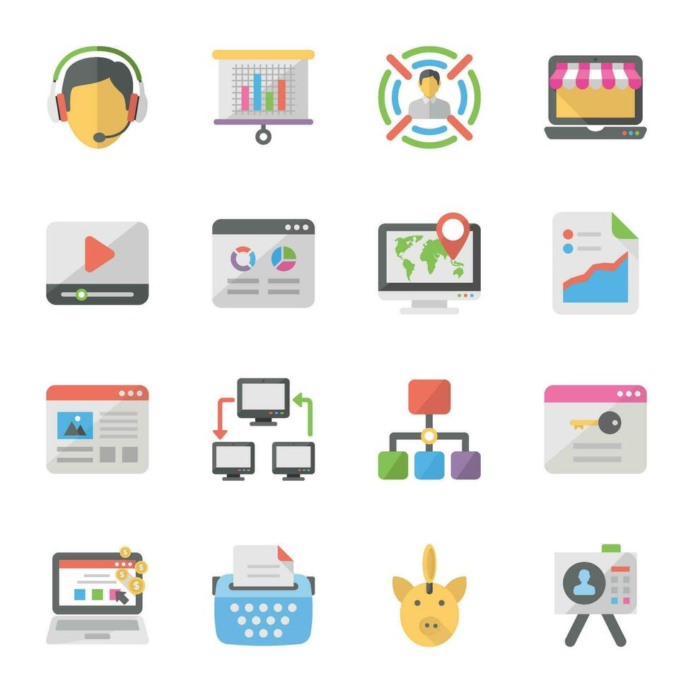 Digital Marketing Flat Icon Set vector