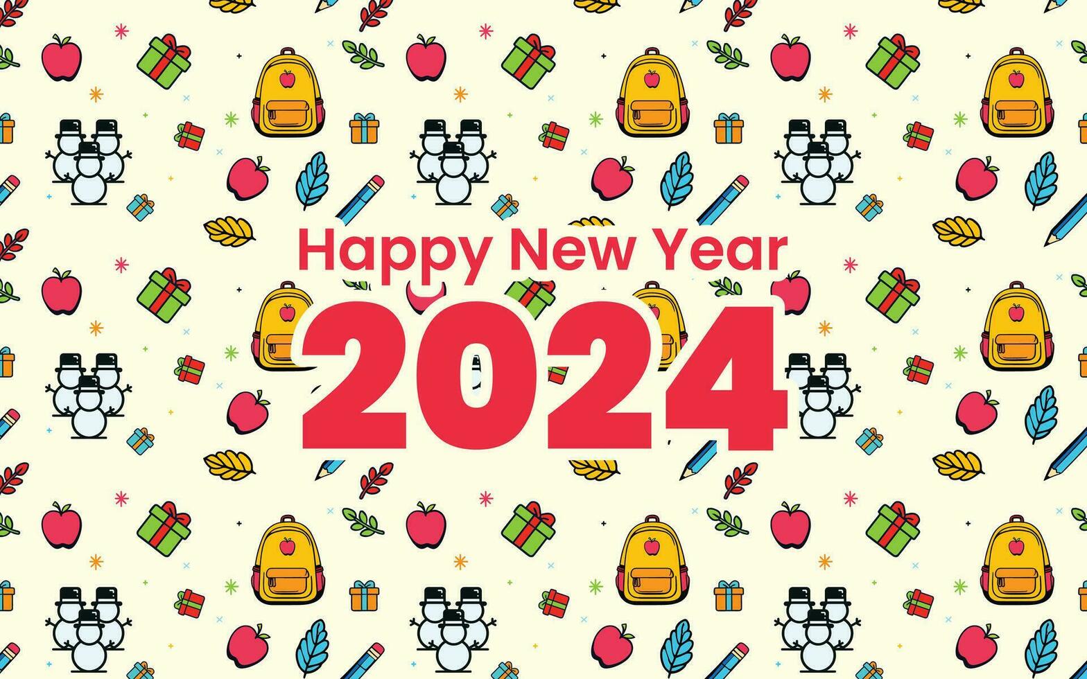 New Year 2024 and back to school holiday background pattern vector