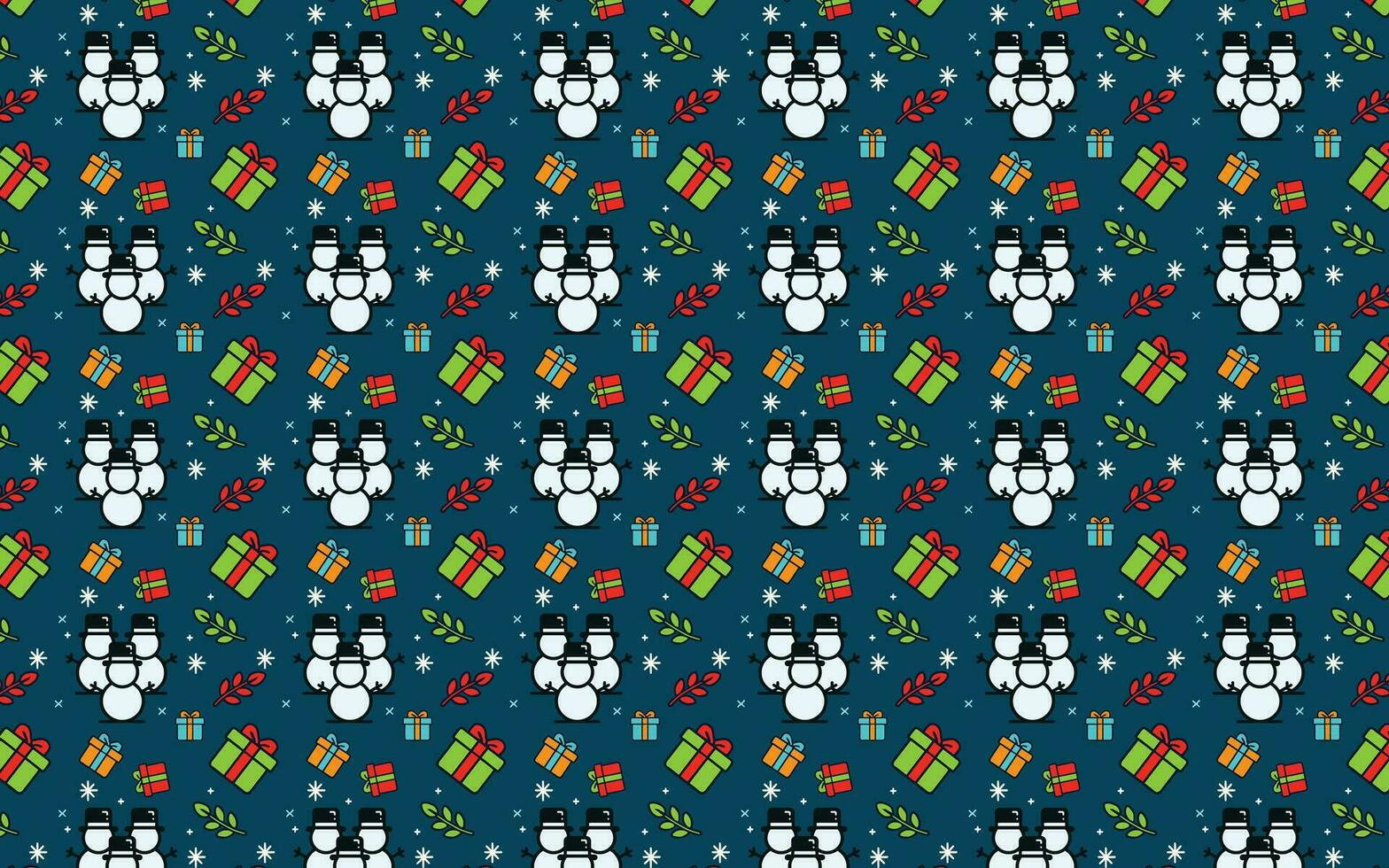 Pattern Background with winter and New Year holiday themes with images of flower gifts and snowmen vector