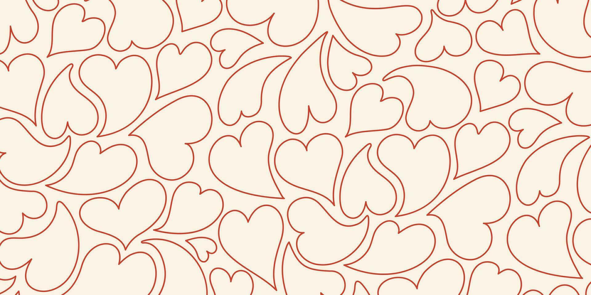 Outline hearts seamless pattern. Valentine's day, love concept. Vector illustration on isolated background for paper, cover, gift wrap, notebook, greeting card